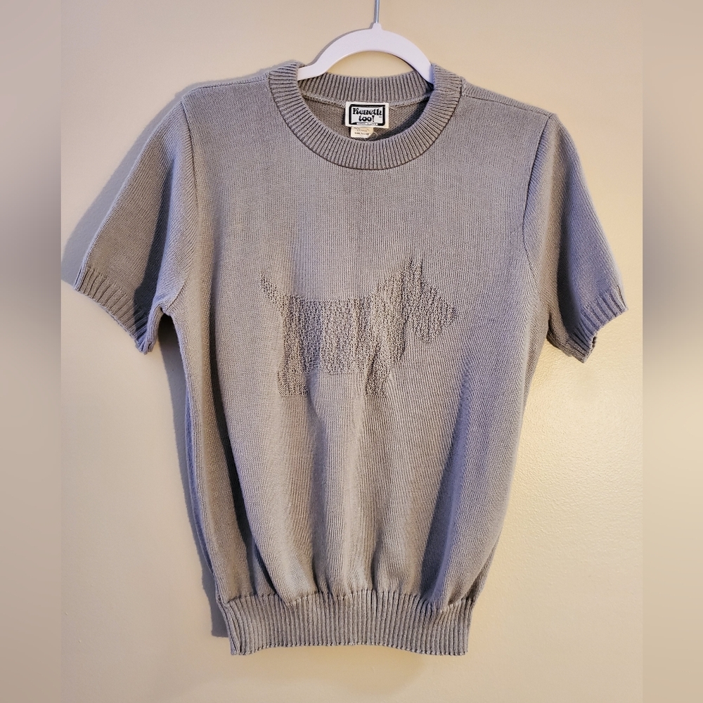 Gray Short Sleeve Sweater with Scottie Dog By Kenneth Too Size LARGE